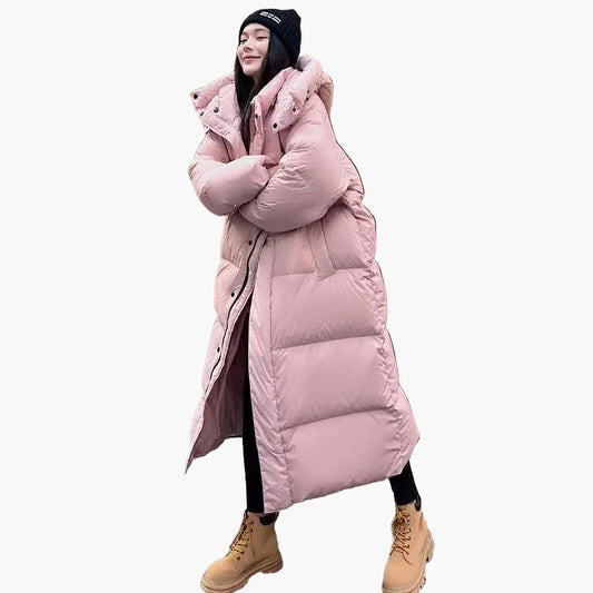 Women's Long Puffer Coat with Hood - Relaxed Fit Windproof Winter Jacket