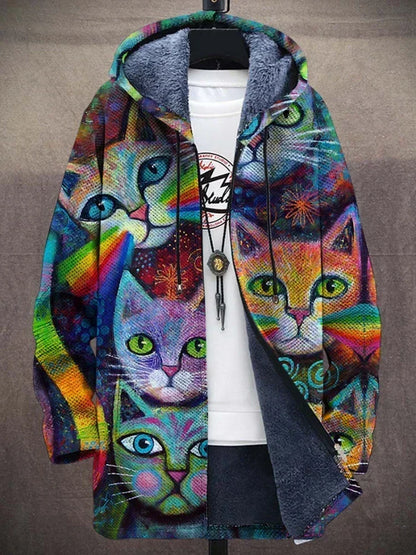 Jean – Unisex Vibrant Cat-Print Hoodie with Warm Fleece Lining