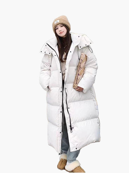 Women's Long Puffer Coat with Hood - Relaxed Fit Windproof Winter Jacket