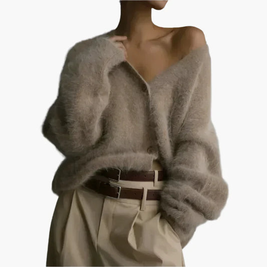 Women's Elegant Loose-Fit Fluffy Knit Cardigan Sweater for Everyday Comfort and Style