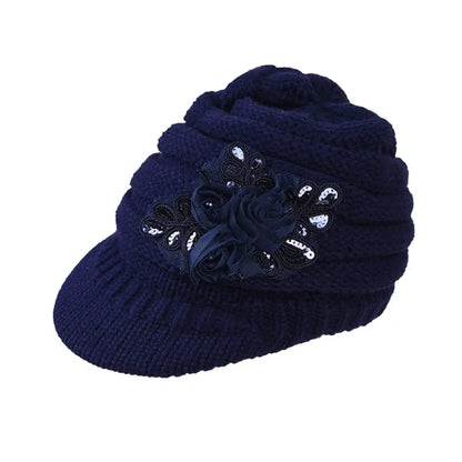 Rebecca – Women's Knit Beanie with Elegant Floral Appliqué