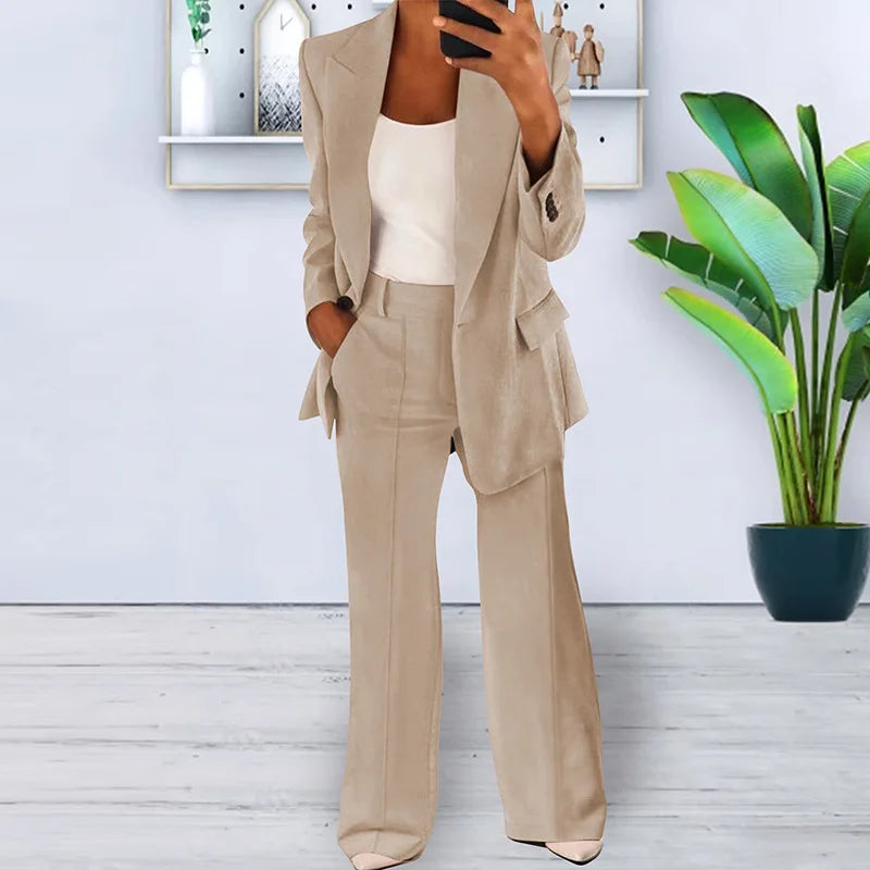 Jacqueline – Women's Elegant Long-Sleeve Cardigan & Wide-Leg Pants Outfit Set