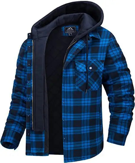 Rory – Men's Hooded Quilted Jacket with Plaid Design