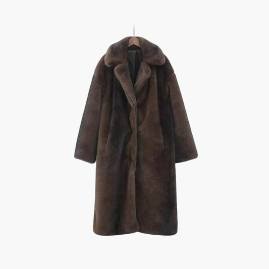Women's Long Faux Fur Trench Coat Elegant Winter Overcoat