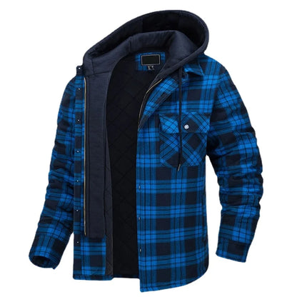 Rory – Men's Hooded Quilted Jacket with Plaid Design