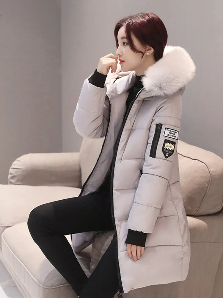 Joy – Women's Elegant Long Slim Hooded Parka with Fur Collar