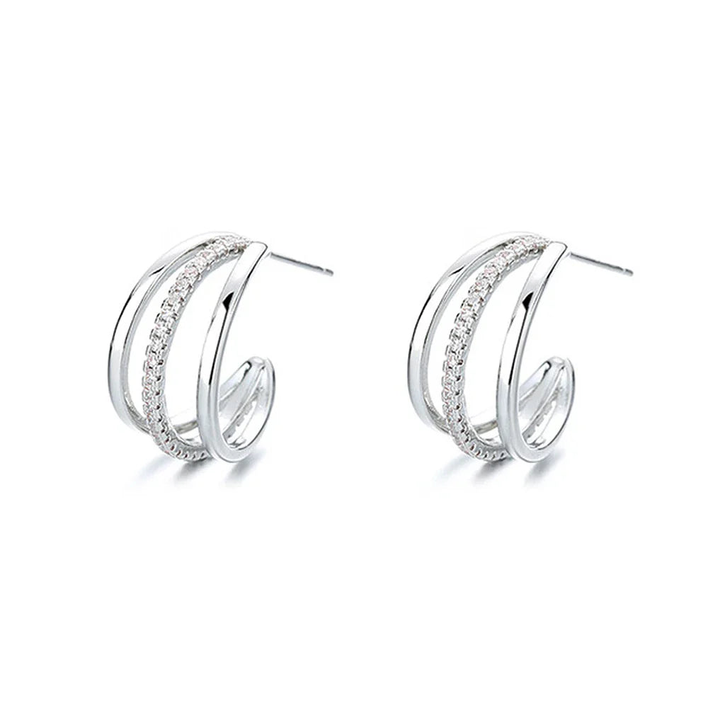 Imogen – Women's Elegant Triple Hoop Earrings with Cubic Zirconia Accents