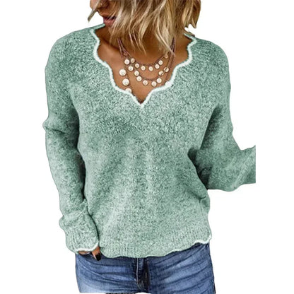 Hannah – Women's Casual V-Neck Triblock Sweater