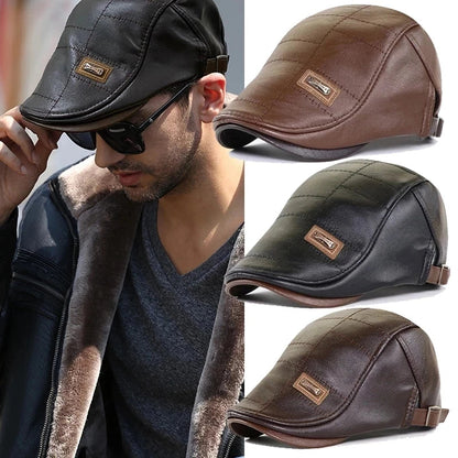 Stan – Men's Vegan Leather Winter Beret with Visor