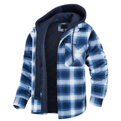 Rory – Men's Hooded Quilted Jacket with Plaid Design