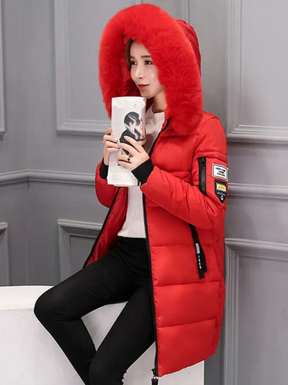 Joy – Women's Elegant Long Slim Hooded Parka with Fur Collar