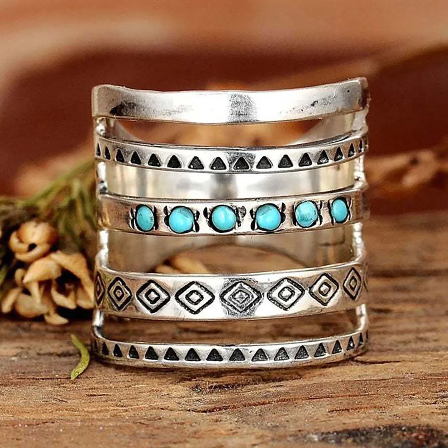 Michelle – Women's Bohemian Multi-Band Ring with Turquoise Accents