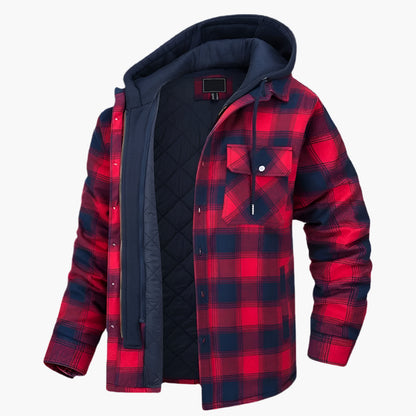 Rory – Men's Hooded Quilted Jacket with Plaid Design