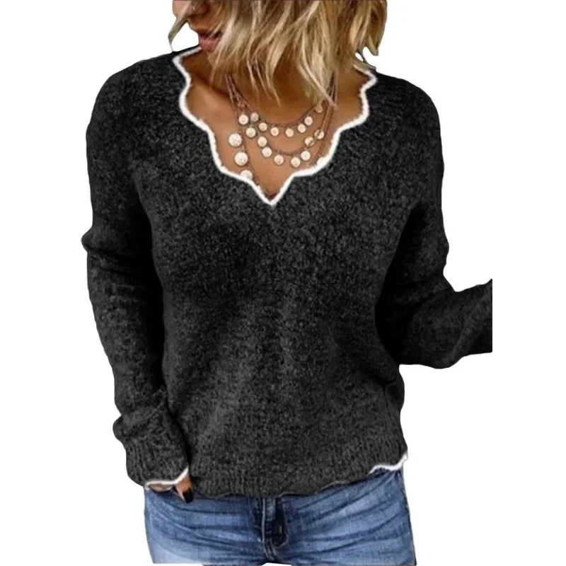 Hannah – Women's Casual V-Neck Triblock Sweater