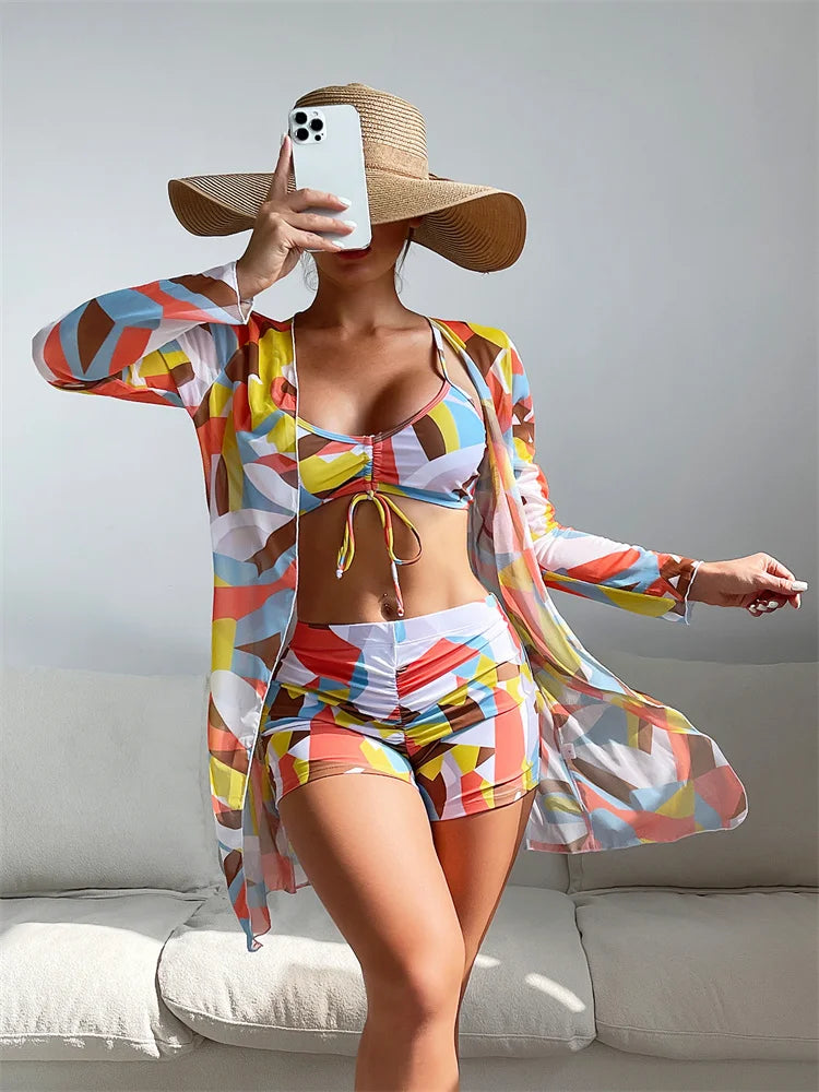 Marie – Women's High-Waisted Bikini with Long Sleeves