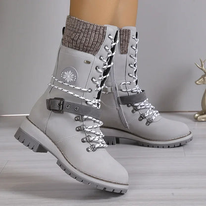 Angela – Women's Lace-Up High Snow Boots with Thick Platform Heels