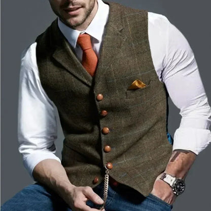 Tim – Men's Tweed Plaid Formal Vest with V-Neck