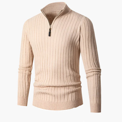 Men's Ribbed Half-Zip Cotton Sweater – Classic Casual High-Collar Pullover