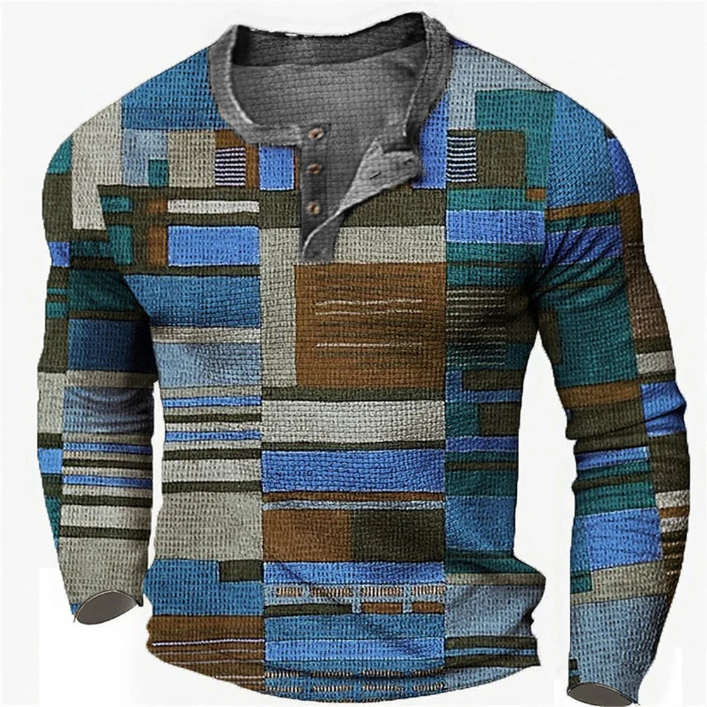 Jon – Men's Color Block Graphic Henley Shirt