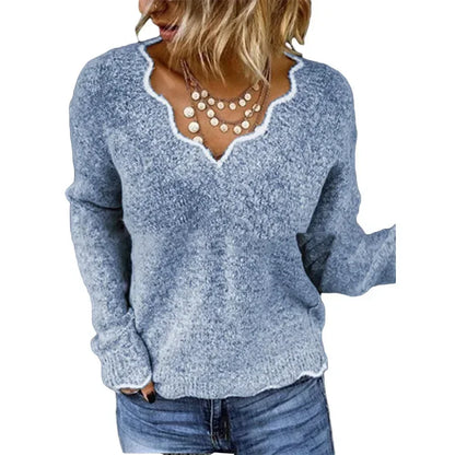 Hannah – Women's Casual V-Neck Triblock Sweater