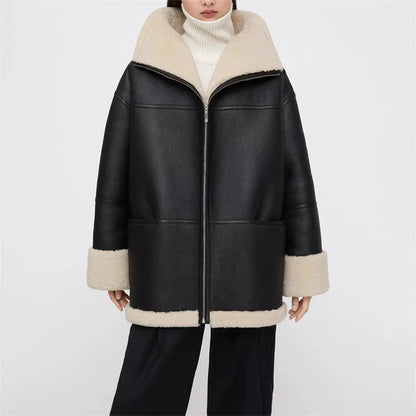 Tracy – Women's Vegan Leather Jacket with Cozy Shearling Lining