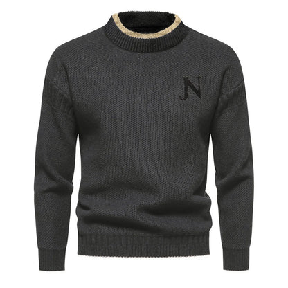 Conrad – Men's Textured Knit Sweater with Embroidered Letter