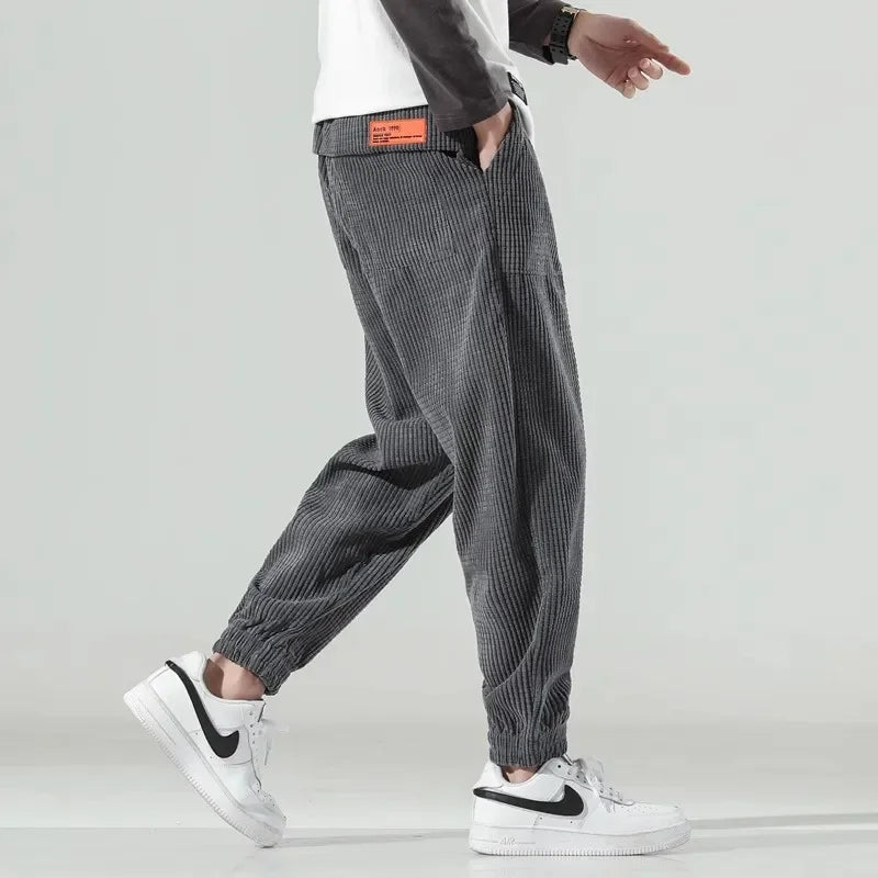 Robert – Men's Corduroy Jogging Pants with Elastic Cuffs and Relaxed Fit