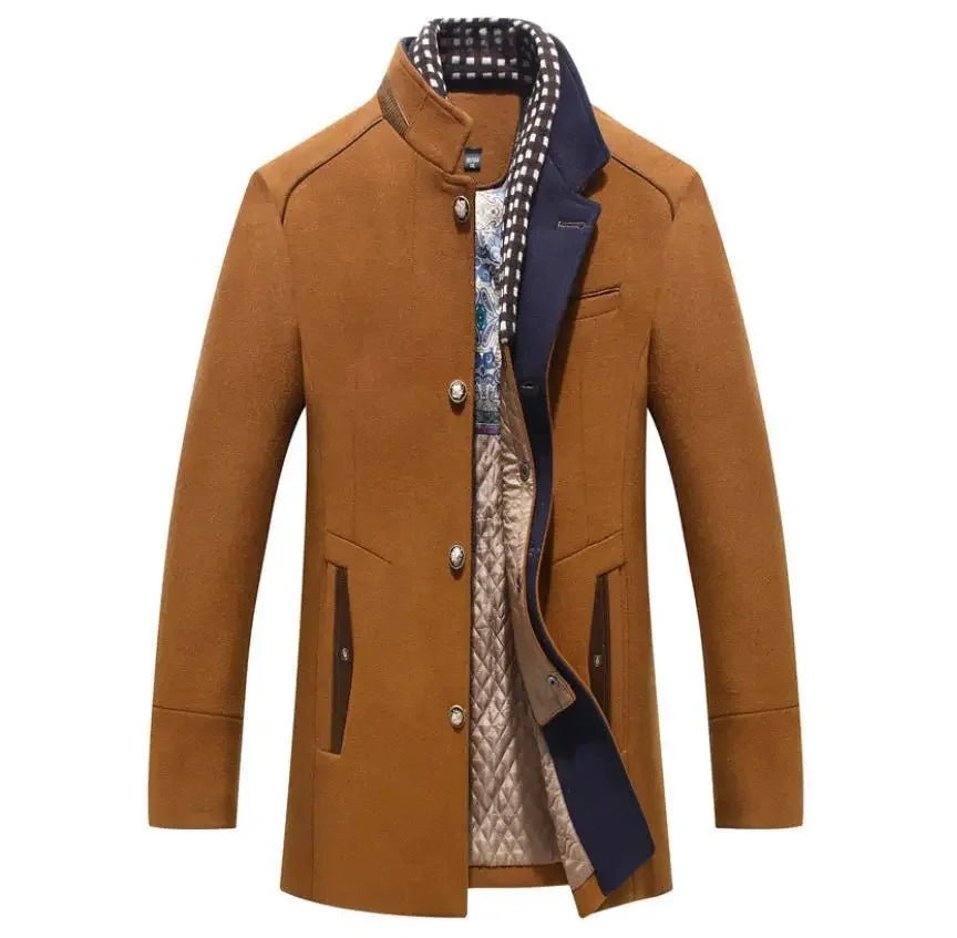 Rod – Men's Elegant Wool-Blend Coat with Contrast Collar and Quilted Inner Lining