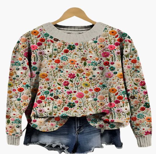 Lydia – Women's Wool Sweater with Small Floral Print