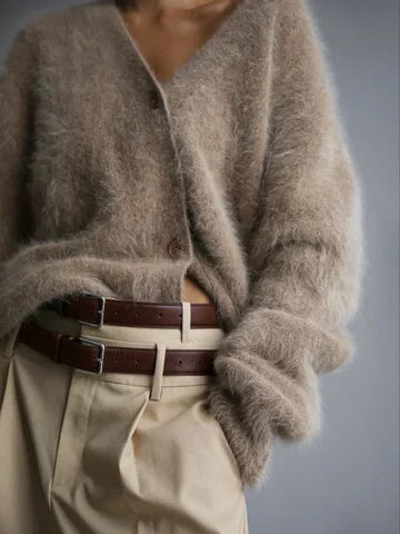 Women's Elegant Loose-Fit Fluffy Knit Cardigan Sweater for Everyday Comfort and Style