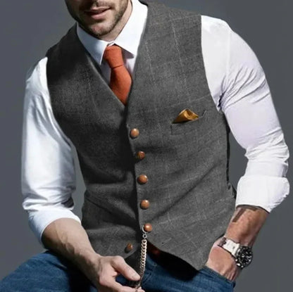 Tim – Men's Tweed Plaid Formal Vest with V-Neck