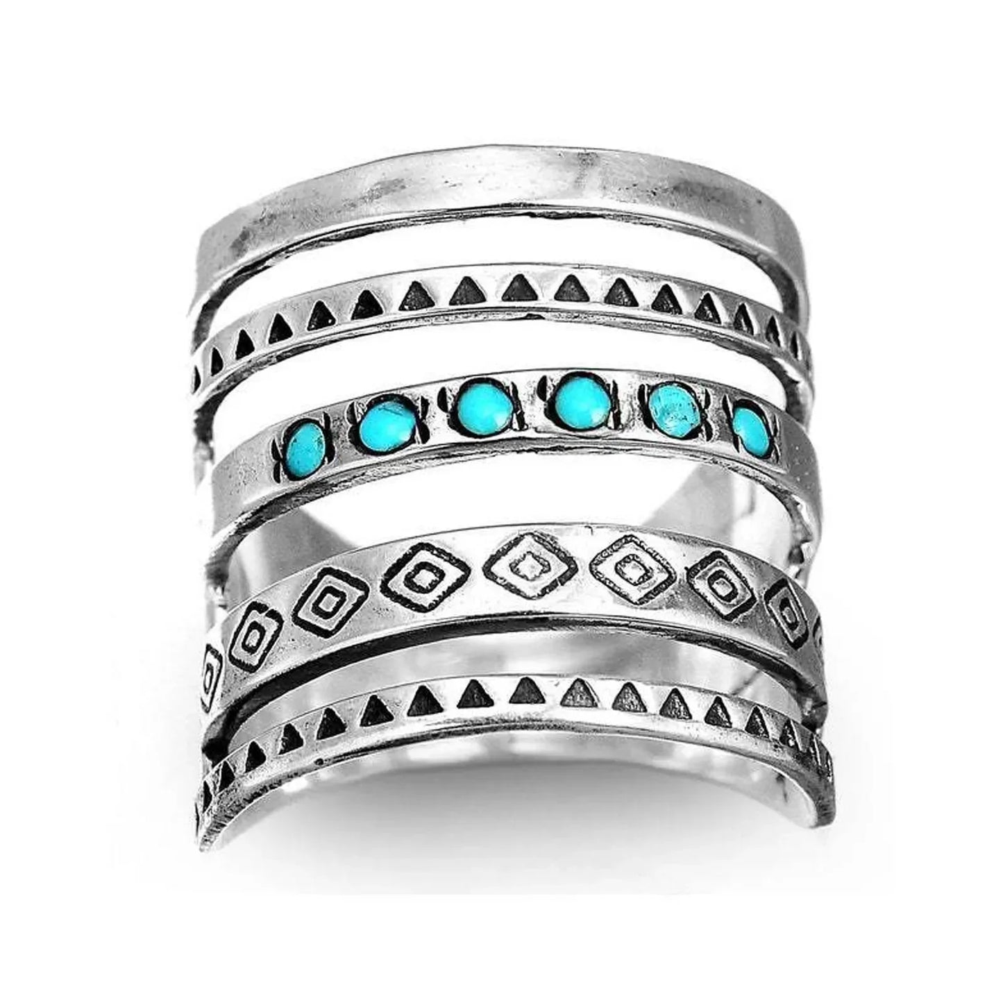 Michelle – Women's Bohemian Multi-Band Ring with Turquoise Accents