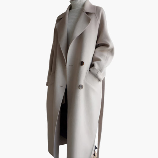 Women's Classic Long Winter Overcoat – Elegant Double Breasted Style