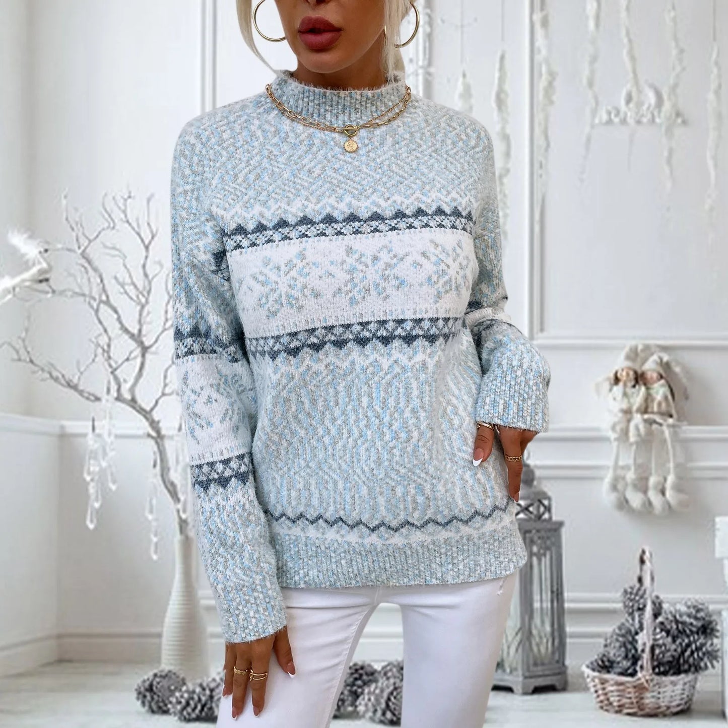 Heidi – Women's Vintage Snowflake Turtleneck Sweater