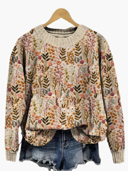 Lydia – Women's Wool Sweater with Small Floral Print