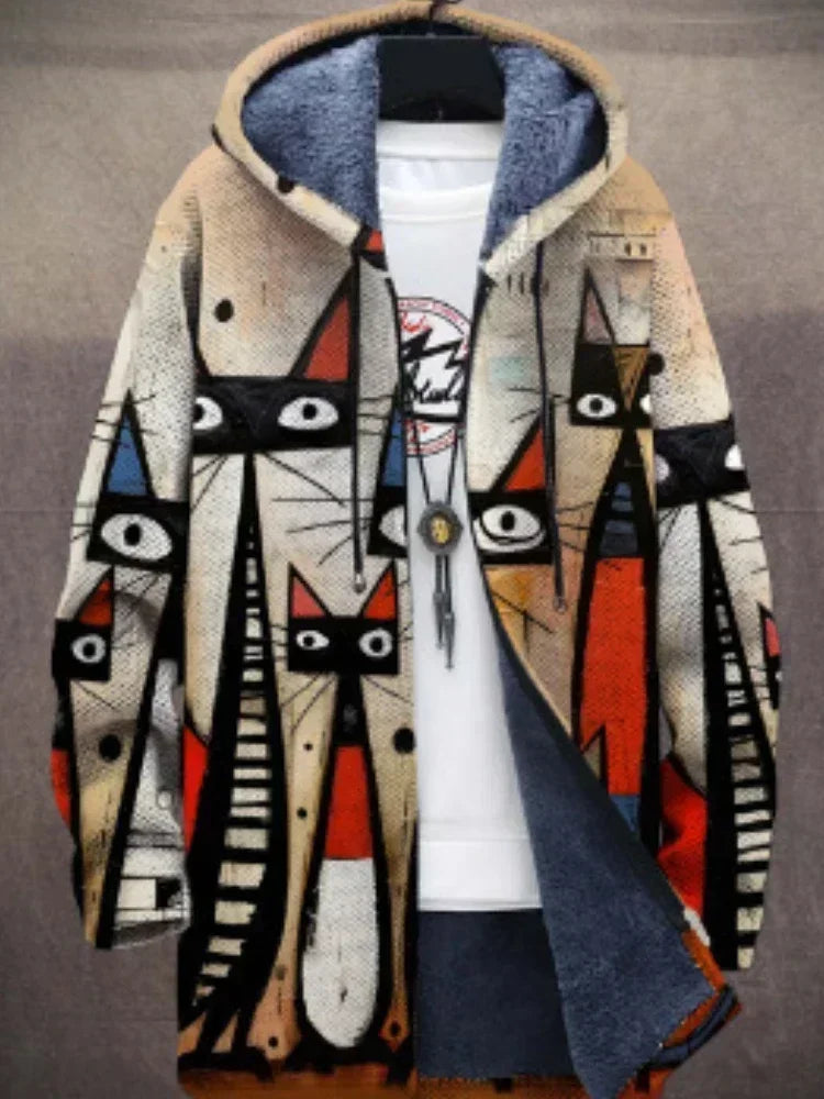 Jean – Unisex Vibrant Cat-Print Hoodie with Warm Fleece Lining