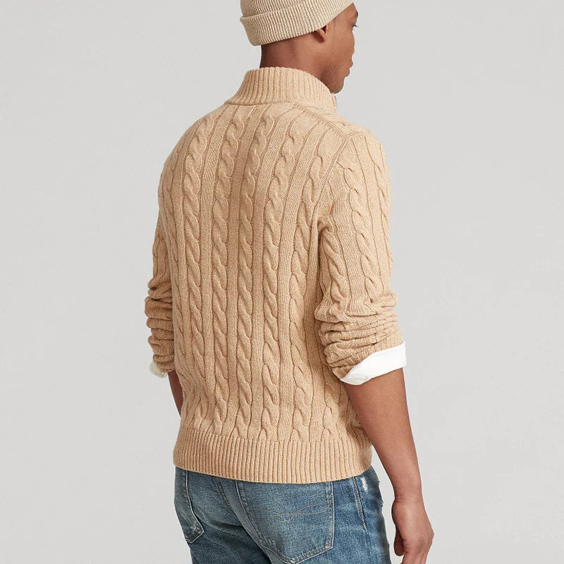 Russell – Men's Cable Knit Half-Zip Turtleneck Sweater