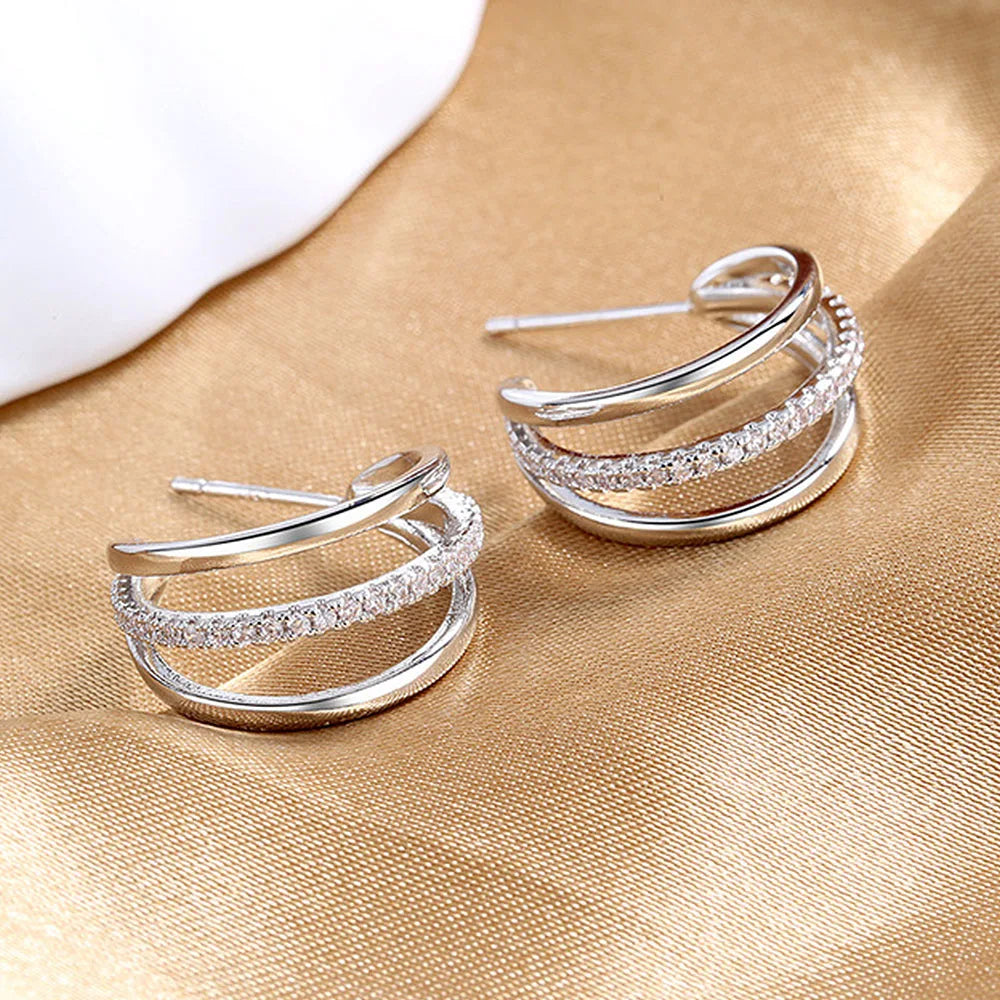 Imogen – Women's Elegant Triple Hoop Earrings with Cubic Zirconia Accents