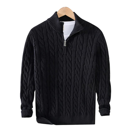 Russell – Men's Cable Knit Half-Zip Turtleneck Sweater