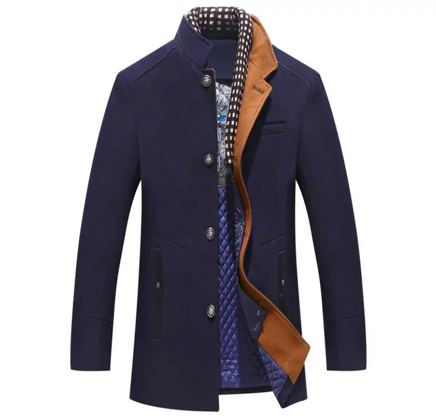 Rod – Men's Elegant Wool-Blend Coat with Contrast Collar and Quilted Inner Lining