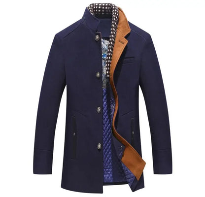 Rod – Men's Elegant Wool-Blend Coat with Contrast Collar and Quilted Inner Lining