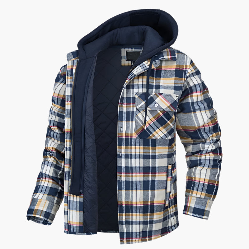 Rory – Men's Hooded Quilted Jacket with Plaid Design