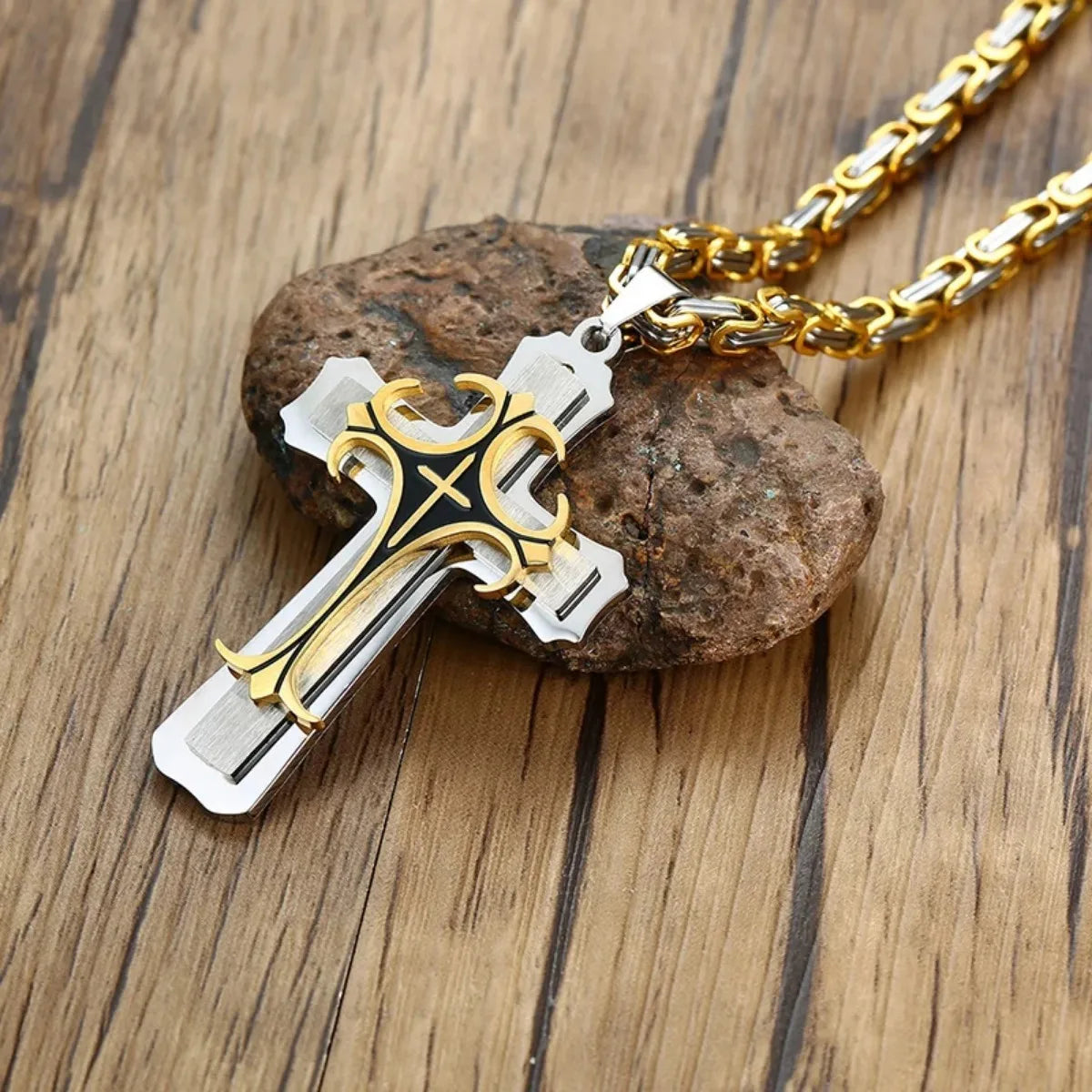 Simon – Men's Golden Byzantine Cross Pendant