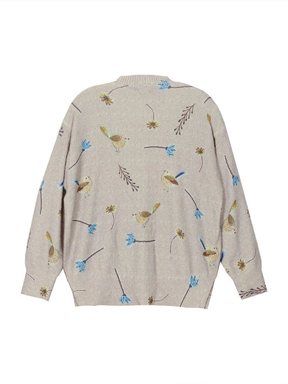 Patricia – Women's Bird Print Round Neck Sweater