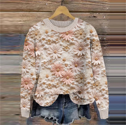 Lydia – Women's Wool Sweater with Small Floral Print