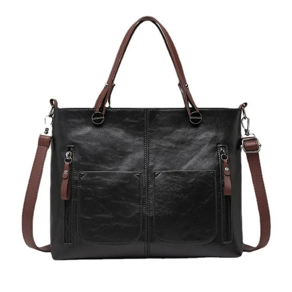 Gillian – Vintage Vegan Leather Multi-Pocket Tote Bag