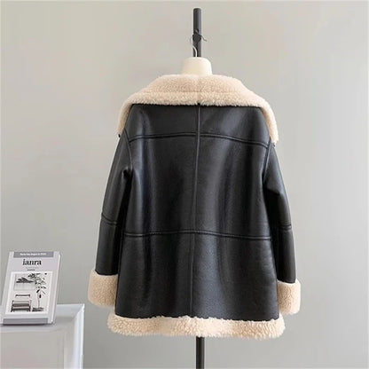 Tracy – Women's Vegan Leather Jacket with Cozy Shearling Lining