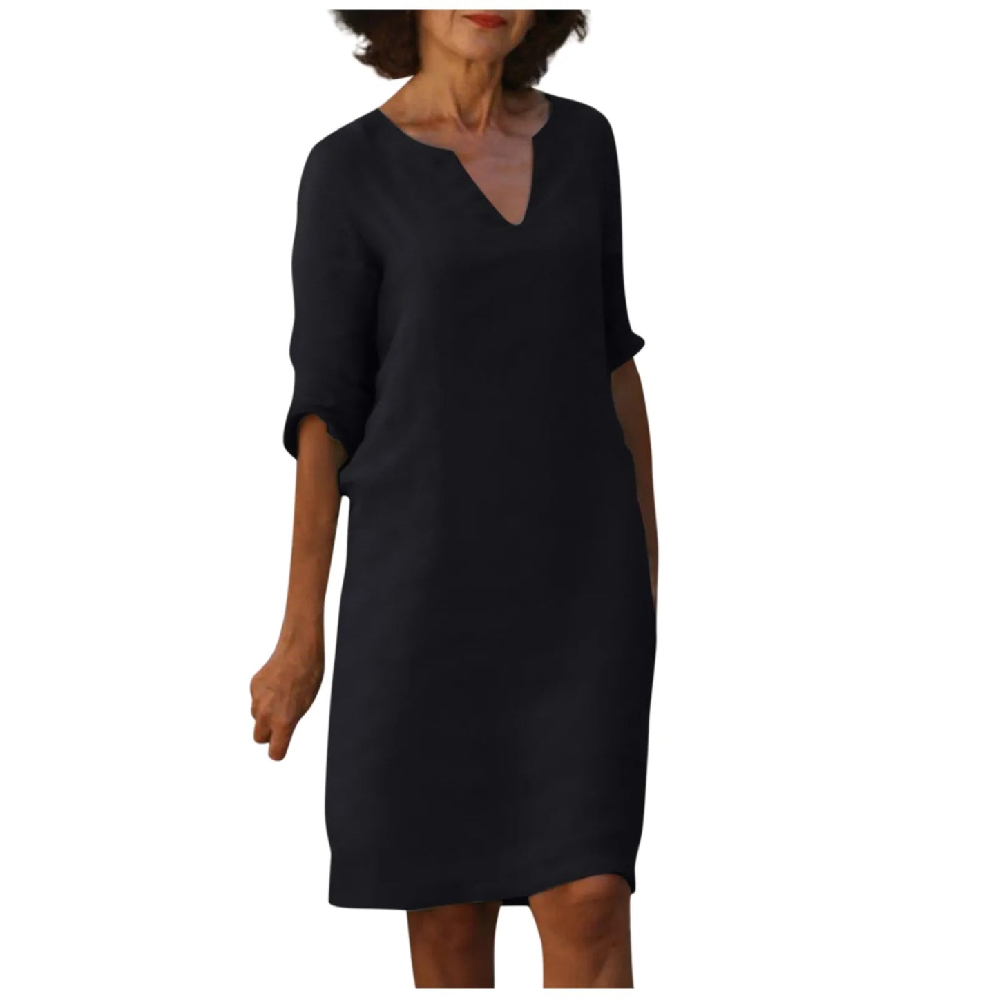 Amy – Women's Cotton Linen V-Neck Dress