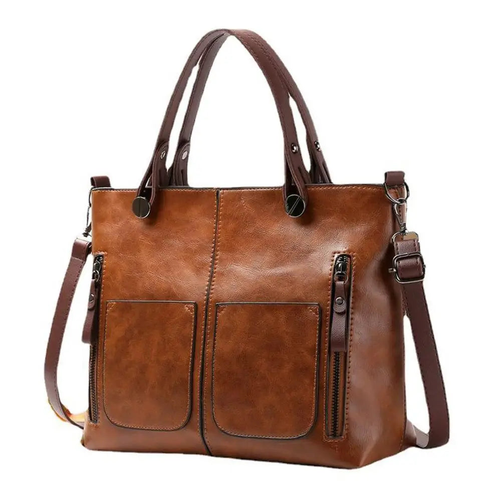 Gillian – Vintage Vegan Leather Multi-Pocket Tote Bag