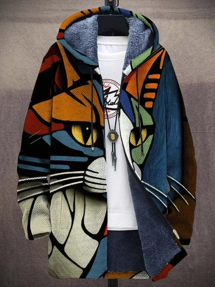 Jean – Unisex Vibrant Cat-Print Hoodie with Warm Fleece Lining